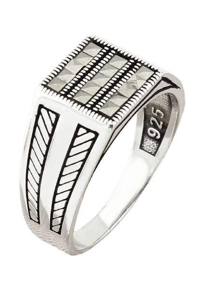 Erkek Yüzük Gümüş 925 Markazit Taşlı