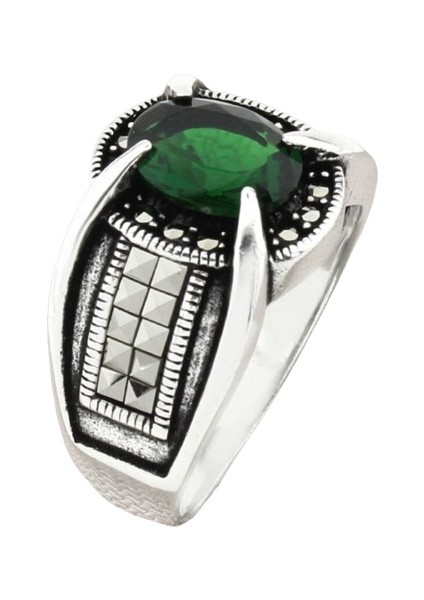 Erkek Yüzük Gümüş 925 Markazit Taşlı