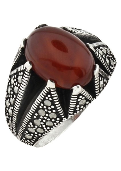 Erkek Yüzük Gümüş 925 Markazit Taşlı