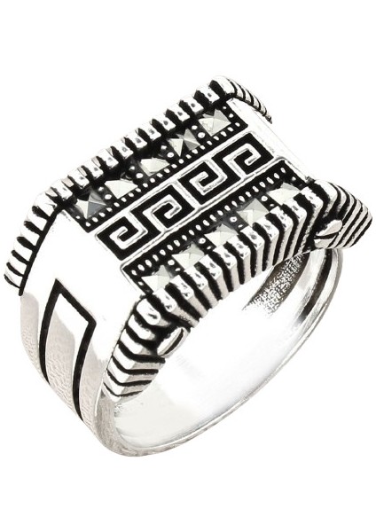 Erkek Yüzük Gümüş 925 Markazit Taşlı