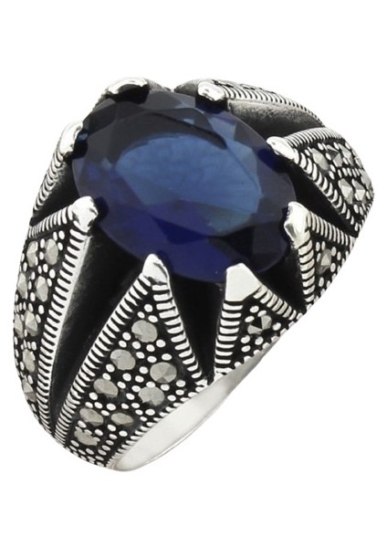 Erkek Yüzük Gümüş 925 Markazit Taşlı