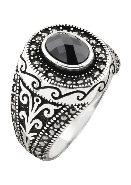 Erkek Yüzük Gümüş 925 Markazit Taşlı