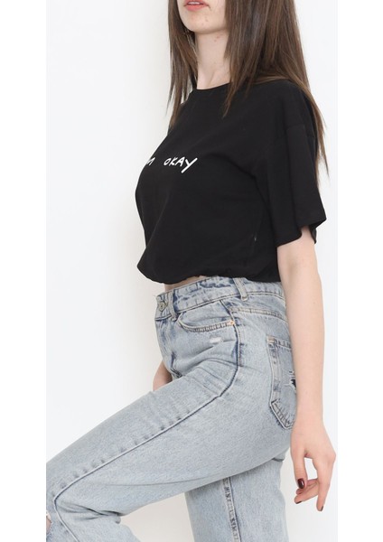 1 Dünya Shop Beli Lastikli Crop Tişört Siyah - 16550.1567.