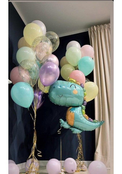 Dinozor Kral Taçlı Karışık Renk Folyo Balon Seti