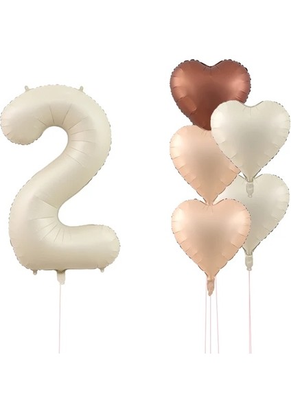 Krem Rakam ve Kalp Folyo Balon Seti