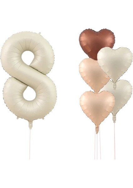 Krem Rakam ve Kalp Folyo Balon Seti