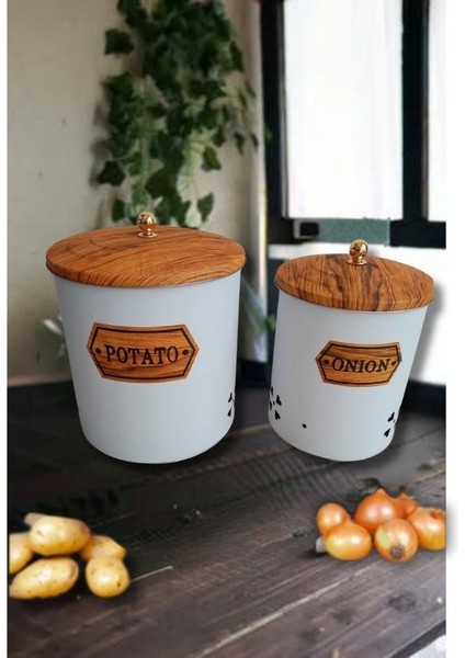 Desenli Metal 2 Li Patates Soğan Sepeti