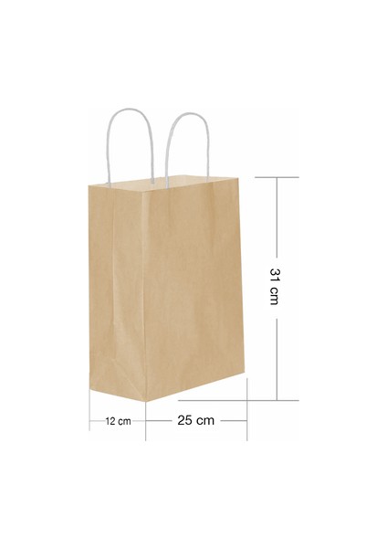 Roll-Up Kraft Çanta Naturel Orta Boy 25x31cm 25lI