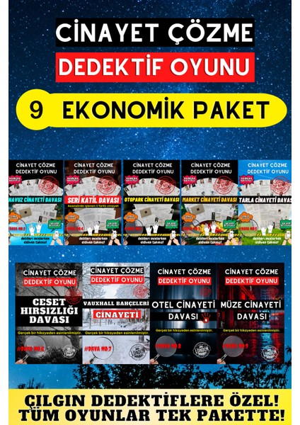 9'lu Paket Cinayet Çözme - Ekonomik Paket Dedektif Oyunu - Çözülmeyen Davalar - Katil Kim Oyunu