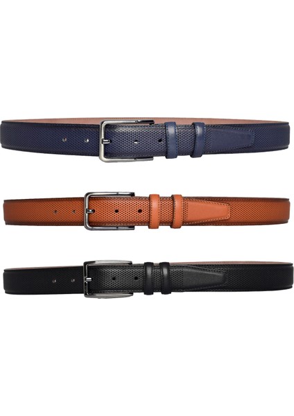 , 3'lü Set Siyah, Açık Taba, Lacivert Dikişli Kumaş Pant. Kemeri 3.5 Cm_noktalı