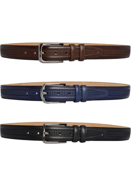 , 3'lü Set Siyah, Lacivert, Koyu Kahve Dikişli, Kumaş Pantolon Kemeri 3.5 Cm_ortabas modelleri