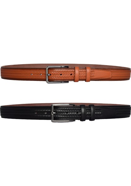 , 2'li Set Siyah, Açık Taba Dikişli Örgü Baskılı Kumaş Pant. Kemeri 3.5 Cm_örgü.bas modelleri