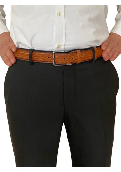 , 2'li Set Siyah, Açık Taba Dikişli Örgü Baskılı Kumaş Pant. Kemeri 3.5 Cm_örgü.bas fırsatları