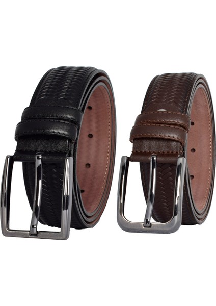 , 2'li Set Siyah, Koyu Kahve Dikişli Örgü Baskılı Kumaş Pant. Kemeri 3.5 Cm_örgü.bas fiyatları