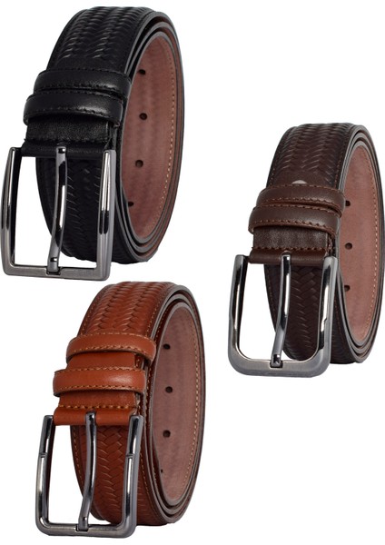 , 3'lü Set Siyah, Koyu Kahve, Tosado, Örgü Baskılı Kumaş Pant. Kemeri 3.5 Cm_örgü.ba fiyatları