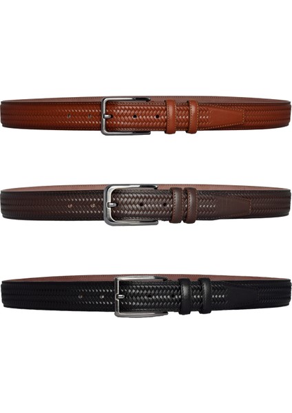 , 3'lü Set Siyah, Koyu Kahve, Tosado, Örgü Baskılı Kumaş Pant. Kemeri 3.5 Cm_örgü.ba modelleri