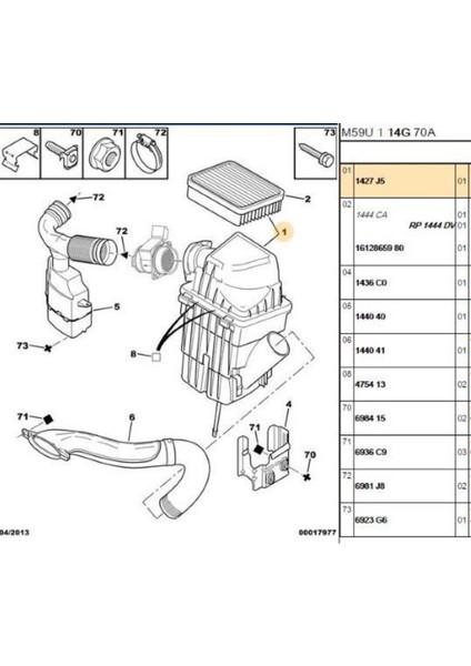 Hava Filtre Kutusu Partner Berlingo DW8B (1427.J5)