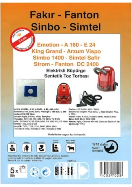 Misty Dc 4200 Sentetik Toz Torbası ( 5 li 5 paket fiyatıdır )