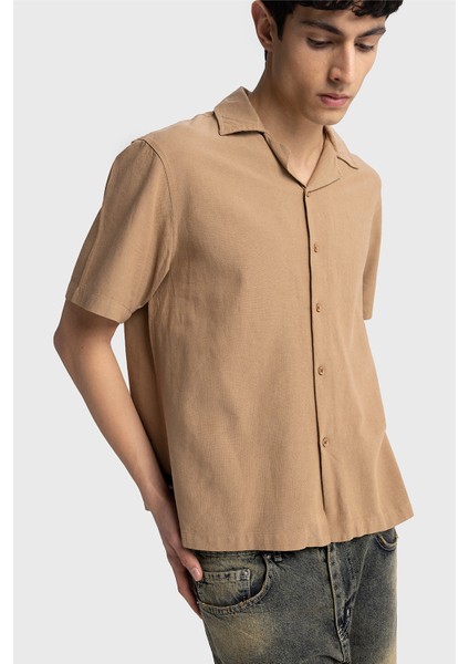Kısa Kollu Keten Gömlek