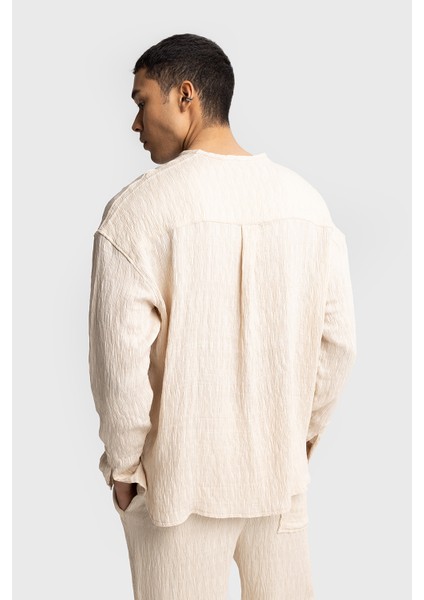 Yakasız Kırışık Görünümlü Gömlek modelleri