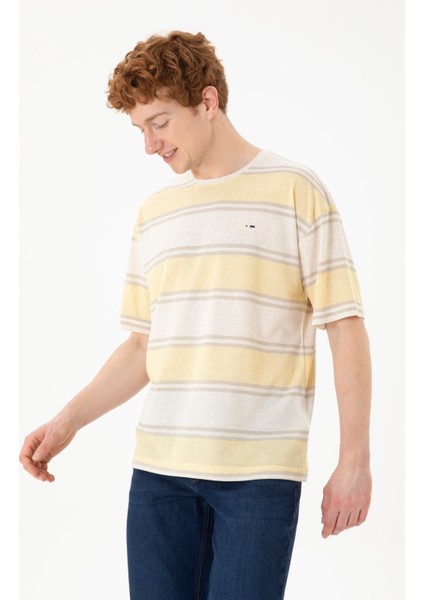 Bisiklet Yaka Çizgili Kısa Kollu Safran Erkek T-Shirt 1827784 modelleri