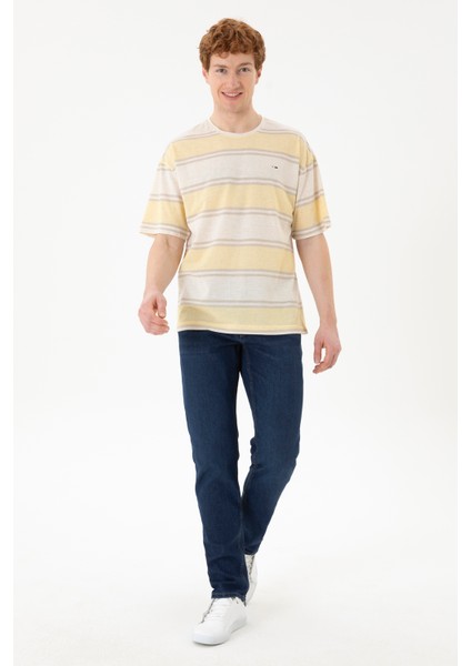 Bisiklet Yaka Çizgili Kısa Kollu Safran Erkek T-Shirt 1827784 fırsatları