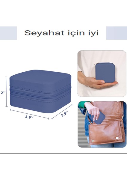 Çok Fonksiyonlu Takı Saklama Kutusu Aynalı Seyahat Mücevher Kutusu, Mini Saklama Kutusu, Yüzükler, Küpeler, Kolyeler, Kızlar Için Hediyeler Için Uygun Koyu Mavi (Yurt Dışından)