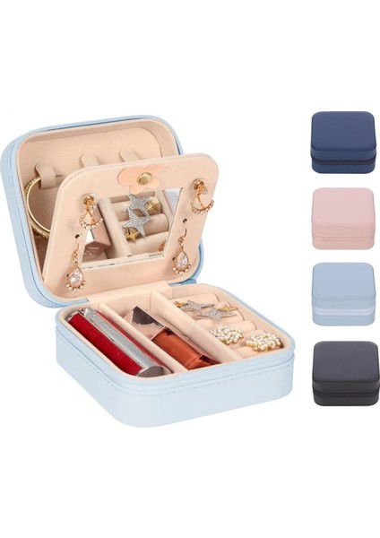 Çok Fonksiyonlu Takı Saklama Kutusu Aynalı Seyahat Mücevher Kutusu, Mini Saklama Kutusu, Yüzükler, Küpeler, Kolyeler, Kızlar Için Hediyeler Için Uygun Açık Mavi (Yurt Dışından)