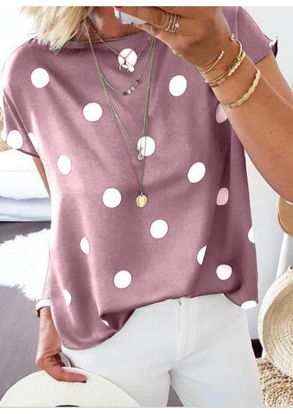 Kadın Puantiyeli Moskrep Kumaş Bluz