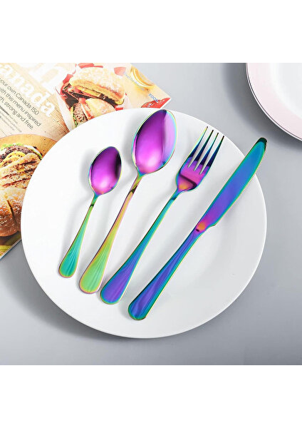 Beautylife Store Çatal Kaşık Seti 12 Piece Paslanmaz Çelik Çatal Kaşık Kutusu Seti ，dinner Spoon, Suitable For Dinner For 3 People Renkli (Yurt Dışından)