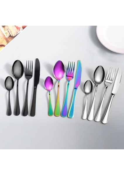 Çatal Kaşık Seti 12 Piece Paslanmaz Çelik Çatal Kaşık Kutusu Seti ，dinner Spoon, Suitable For Dinner For 3 People Gümüş (Yurt Dışından)