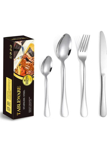 Çatal Kaşık Seti 12 Piece Paslanmaz Çelik Çatal Kaşık Kutusu Seti ，dinner Spoon, Suitable For Dinner For 3 People Gümüş (Yurt Dışından)