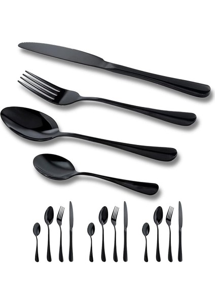 Çatal Kaşık Seti 12 Piece Paslanmaz Çelik Çatal Kaşık Kutusu Seti ，dinner Spoon, Suitable For Dinner For 3 People Siyah (Yurt Dışından)