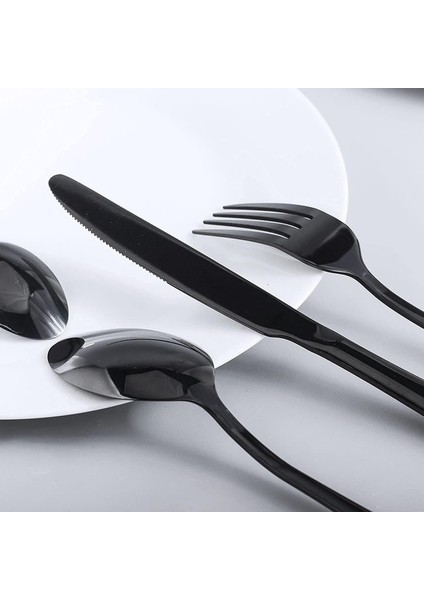 Çatal Kaşık Seti 12 Piece Paslanmaz Çelik Çatal Kaşık Kutusu Seti ，dinner Spoon, Suitable For Dinner For 3 People Siyah (Yurt Dışından)