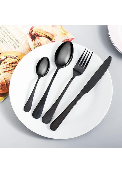 Çatal Kaşık Seti 12 Piece Paslanmaz Çelik Çatal Kaşık Kutusu Seti ，dinner Spoon, Suitable For Dinner For 3 People Siyah (Yurt Dışından)