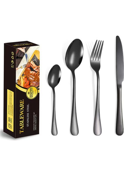Çatal Kaşık Seti 12 Piece Paslanmaz Çelik Çatal Kaşık Kutusu Seti ，dinner Spoon, Suitable For Dinner For 3 People Siyah (Yurt Dışından)