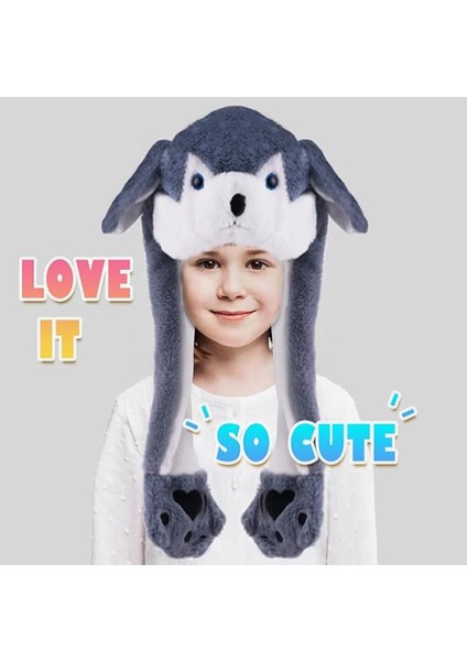 Toy Tavşan Şapka Hareketli Kulaklı ，bayanlar Kızlar Çocuk Partisi Için LED Işıklarla Sevimli Karikatür Cosplay Giydirme （ Gri Husky Köpek Yavrusu) (Yurt Dışından) modelleri