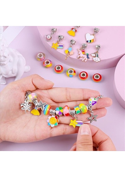 Renkli Kristal Boncuklu Bilezik Diy Çocuk Takı Tek Boynuzlu At Hediye Kutusu Takı Seti (Yurt Dışından)