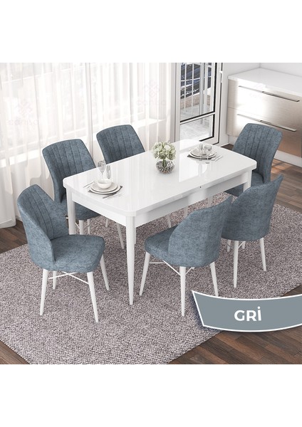 Concept Nef Serisi 70X114 Açılabilir Mdf Mutfak Masa Takımı Beyaz Masa ve 6 Sandalye