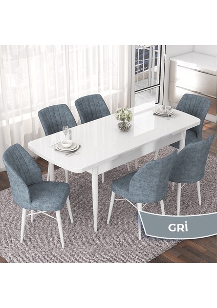 Concept Nef Serisi 70X114 Açılabilir Mdf Mutfak Masa Takımı Beyaz Masa ve 6 Sandalye