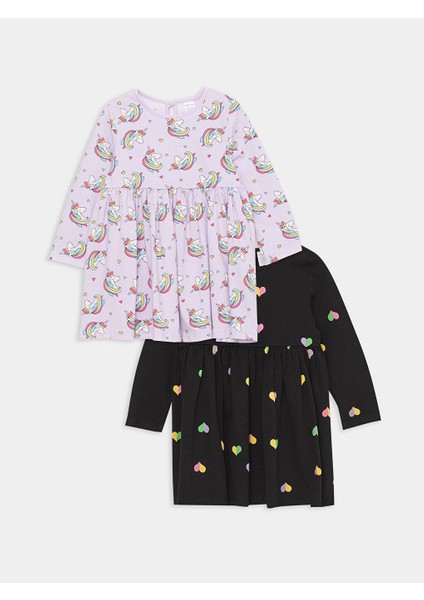Lcw Baby Bisiklet Yaka Uzun Kollu Baskılı Kız Bebek Elbise 2'Li