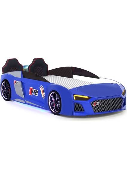 Mavi Arabalı Yatak V12 Audi Full Ledli Kumandalı ve Müzikli