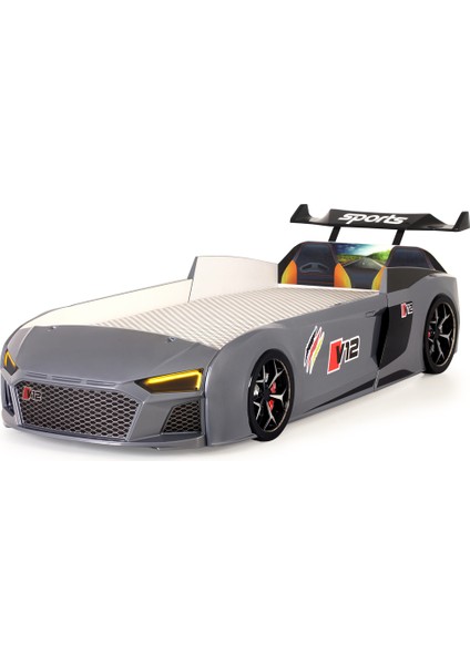 Gri Arabalı Yatak V12 Audi Işıklı Full Plastik