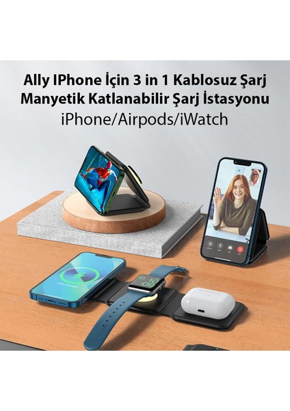 Ason Plus Ally 3 In1 Iphone Air Pods Iwatch Kablosuz Şarj Manyetik Katlanabilir Şarj Istasyonu