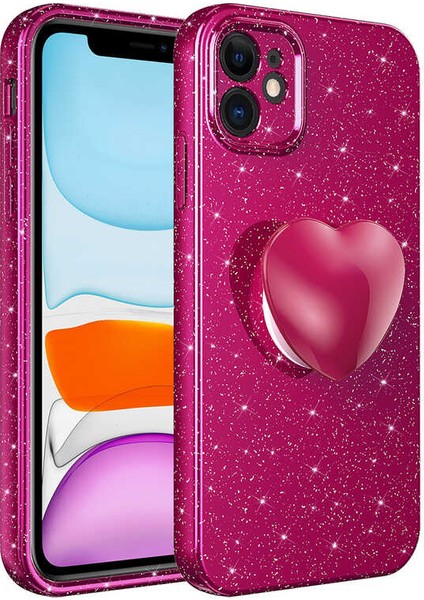 Apple iPhone 11 - Uyumlu Kamera Korumalı Simli Pop Soketli Lüks Koton Soketli Kapak-Mürdüm