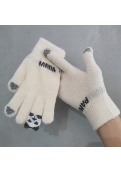 Kış Kadın Peluş Sıcak Eldiven Örme Dokunmatik Ekran Eldiveni (Yurt Dışından)