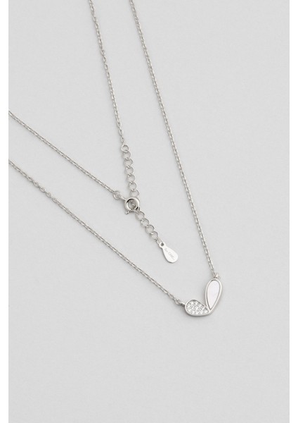 Lucky 18 Ayar Beyaz Altın Kaplama 45 cm Gümüş Sedef Kolye