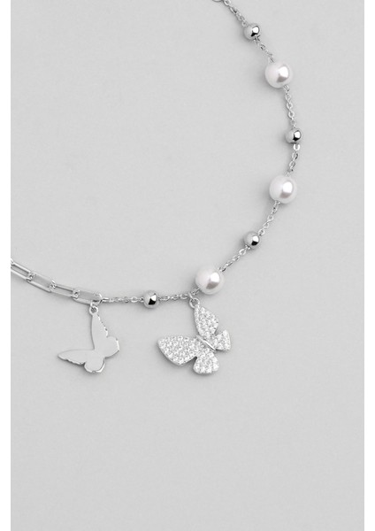 Kelebek Etkisi 18AYAR Beyaz Altın Kaplama 21 cm Gümüş Inci Bileklik fiyatları