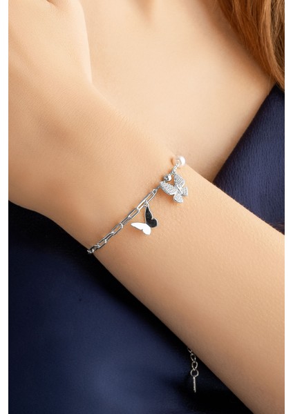 Kelebek Etkisi 18AYAR Beyaz Altın Kaplama 21 cm Gümüş Inci Bileklik fırsatları