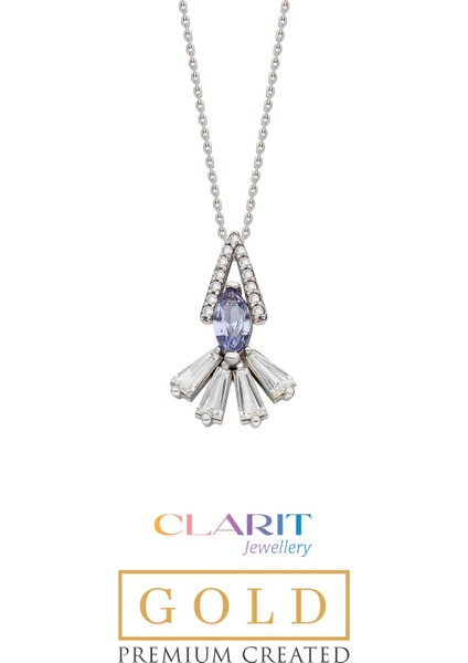 Clarit Jewellery Beyaz Altın Created Alexandrite Taşlı Markiz Kolye